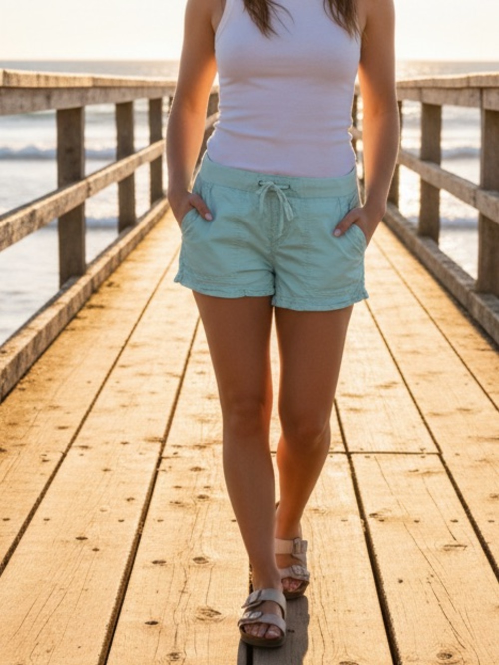 A.N.A | Women’s Aqua Blue Drawstring Women’s Shorts | 10P